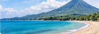 Illustration of a blue-water beach with a mountain in the Banyuwangi area