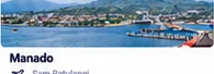 Illustration of a bay and coastal neighborhoods with hills in Manado