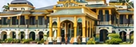 Illustration of a yellow palace with landscaped grounds in Medan
