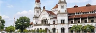 Illustration of a historic white building with red roofs in Semarang