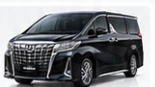 Toyota Alphard hitam dengan gril depan besar dan bodi MPV